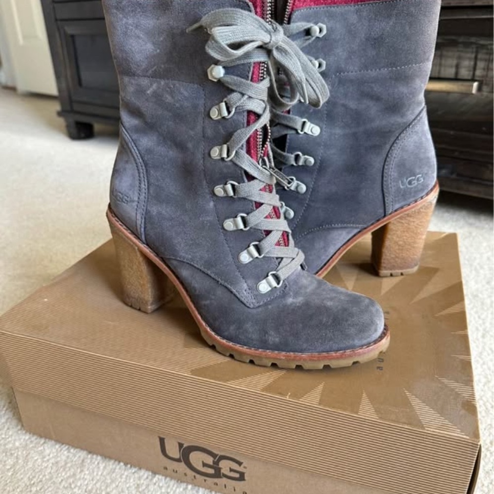 UGG Charcoal and Crimson Heeled Boots